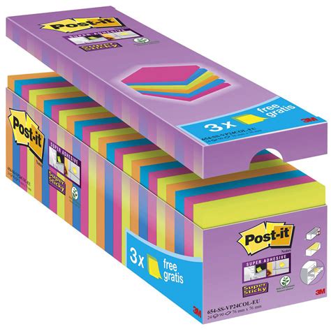 Blocs De 90 Feuilles 3m Post It Super Sticky Néon 76 X 76 Mm Boîte