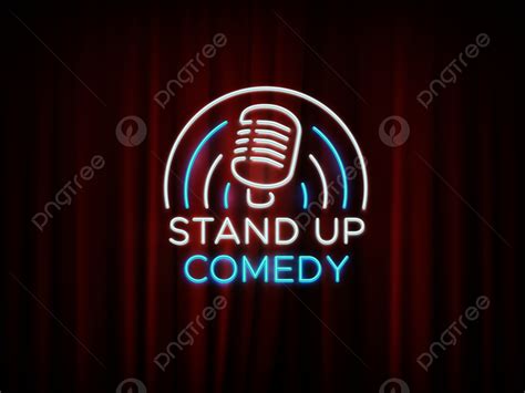 Stand Up Comedy Neon Sign With Microphone And Red Curtain Vector