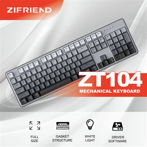 ZIFRIEND ZT104 Gasket Structure Wired Mechanical Keyboard Hot Swappable White Backlit PBT 104Key