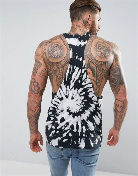 ASOS Tank With Extreme Racer Back In Spiral Tie Dye Black Spiral Tie