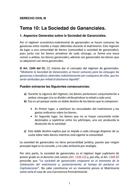 TEMA 10 Sociedad DE Gananciales DERECHO CIVIL III Tema 10 La