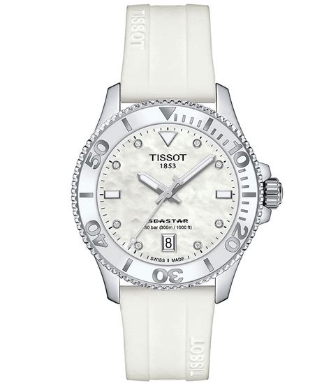 Tissot Womens Seastar 1000 Quartz Analog White Silicone Strap Watch Dillards