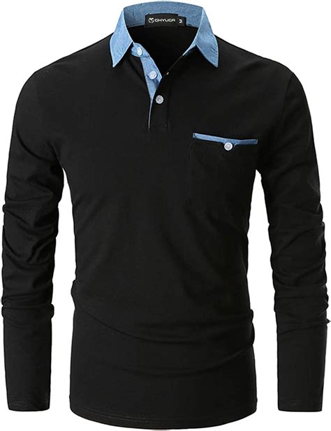 Ghyugr Mens Long Sleeve Polos Contrasting Colors Design