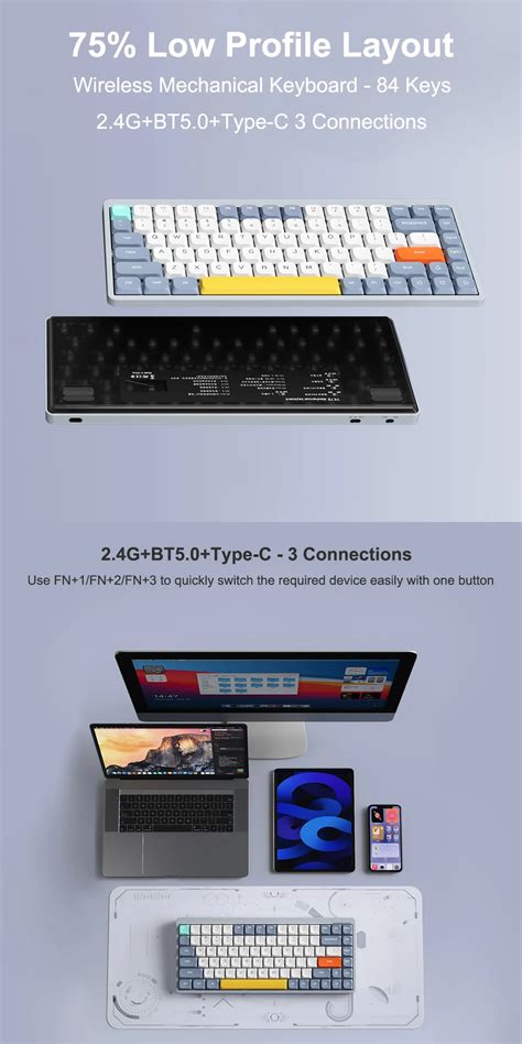 YK75 คยบอรด Low Profile Mechanical Keyboard 84 Keys Hot Swappable