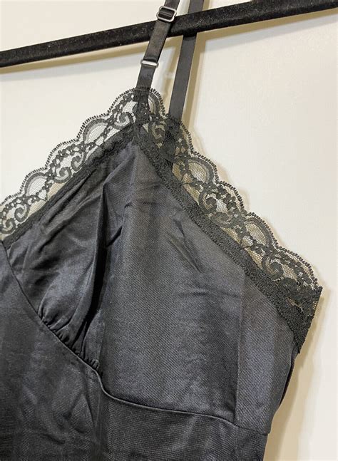 Vtg Deena Nylon Full Lace Lingerie Dress Slip Black S Gem