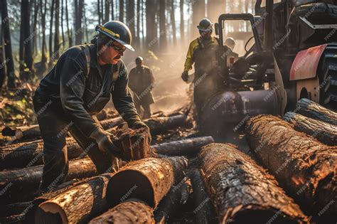 Premium Ai Image Workers At Logging Industry