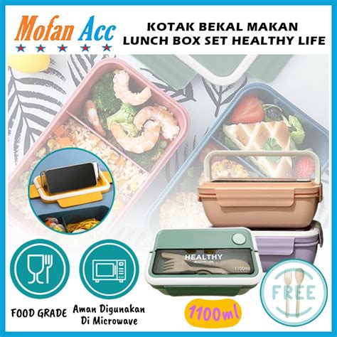 Jual Kotak Bekal Makan Ml Free Sendok Garpu Ada Gagang Pegangan