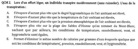 Qcm Physique Vaporation Ue B Biophysique Physiologie Tutorat