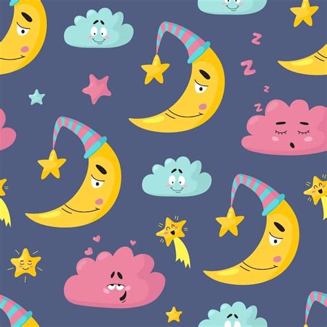 Premium Vector Cute Clouds Pattern Sleep Cloud And Moon Kid Sleeping