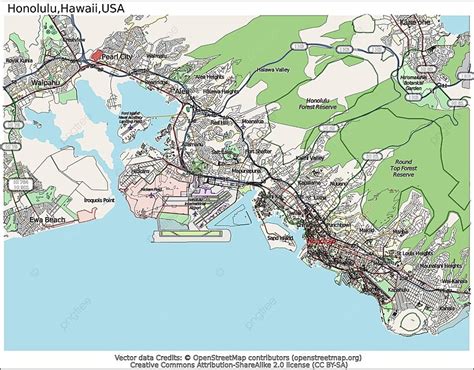 Honolulu Hawaii Usa Map Aerial View Economic Attraction Resort Vector