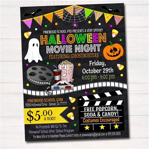 EDITABLE Halloween Movie Night Flyer Printable PTA PTO Flyer Fall