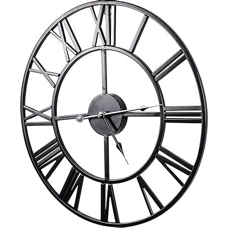 Lafocuse Reloj De Pared Con Espejo Grande Negro Metal Cm Silenciosos