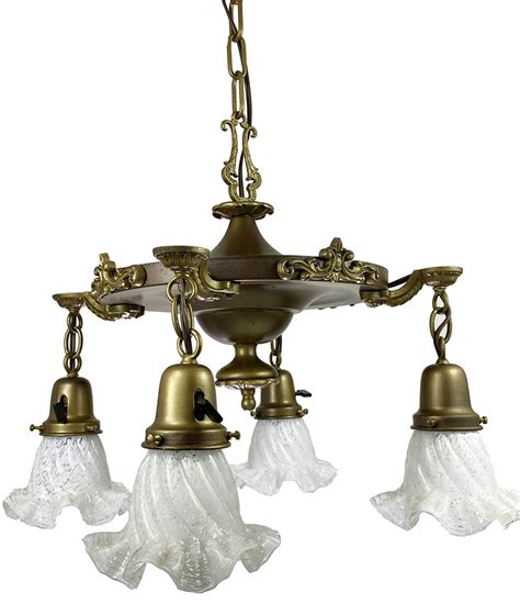 Historic Houseparts Inc Antique 4 Light Dual Tone Pan Ceiling Light Fixture With Ruffled