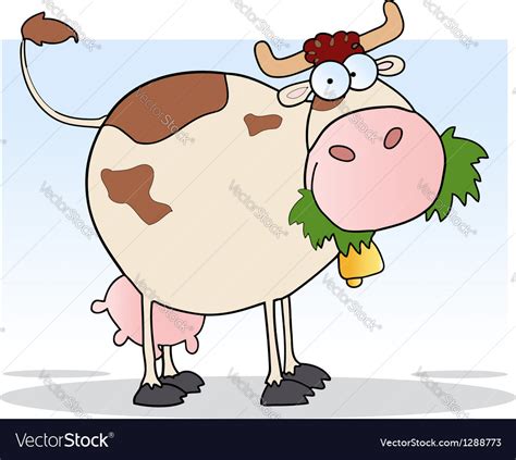 Cow Cartoon Character Chewing On A Grass Vector Image