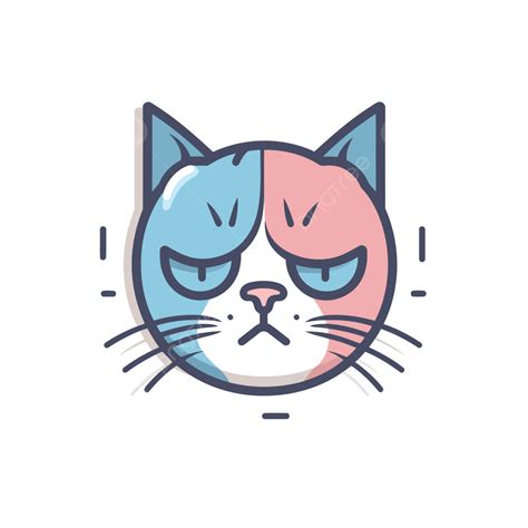 Dibujo De Un Retrato Lineal De Un Triste Y Lindo Icono De Gato Gruñón