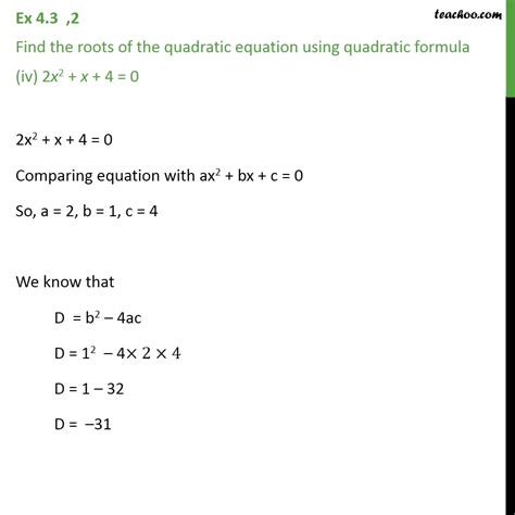 Find Roots Of Quadratic Equation X X By Quadratic Formula