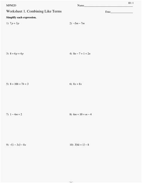 Combining Like Terms And Distributive Property Worksheet Roseinspire