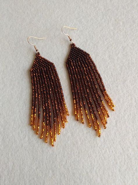 Seed Bead Hanging Earrings Native American Stile Long Fringe Southwestern Cowgirl Waterfall