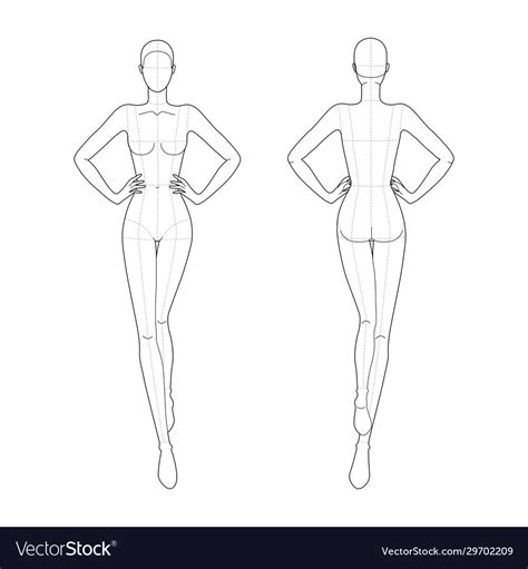 Fashion Template 9 Head For Technical Drawing Vector Image