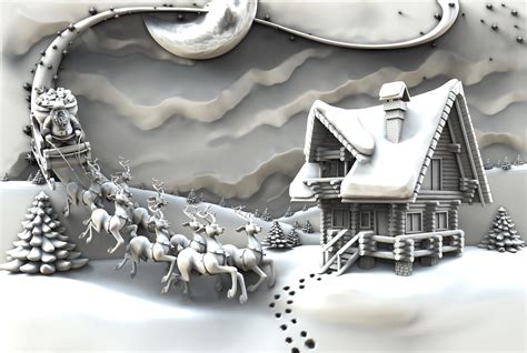 Santa With Sleighchristmas D Stl File Vectricaspire Etsy Canada