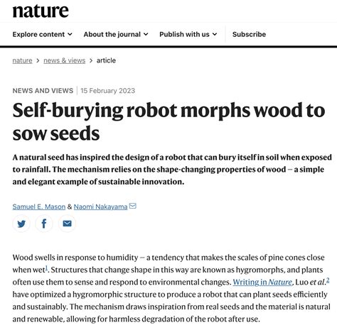 Nature News And Views On Self Burying Robot Morphs Wood To Sow Seeds