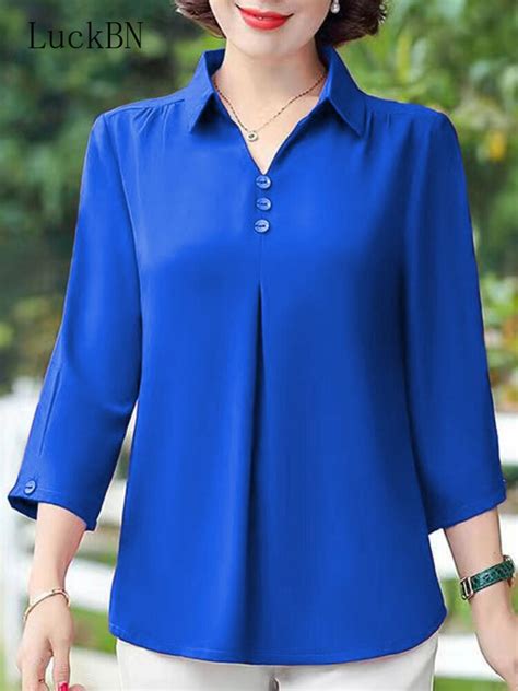 Elegant Solid Chiffon Shirt Women Fashion Casual Large Size 5xl Three