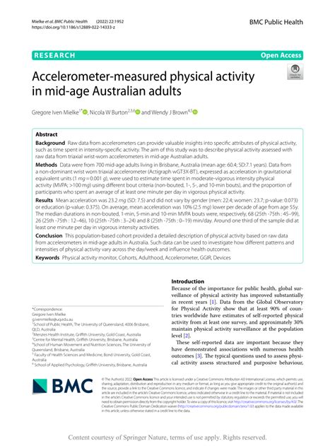 Pdf Accelerometer Measured Physical Activity In Mid Age Australian Adults