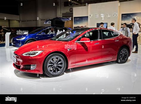 Tesla Model S Car Model Shown At The Autosalon 2020 Motor Show