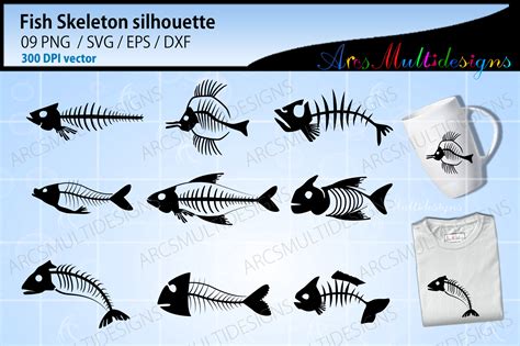 Fish Skeleton Silhouette Bundle Graphic By Arcs Multidesigns Creative