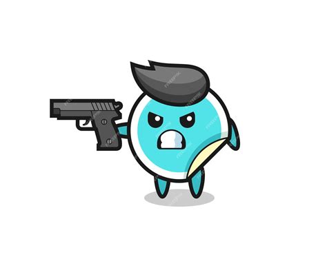 Premium Vector | The cute sticker character shoot with a gun