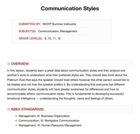 Communication Lesson Plan 6 Examples