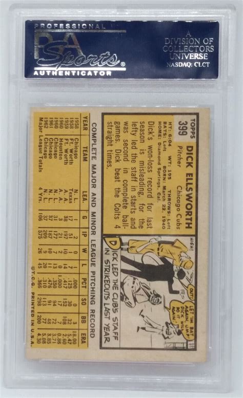 Topps Dick Ellsworth Card Graded Psa Vg Ex Ebay