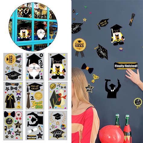 2022Graduation Window Clings 9 Sheets Gold And Black Congrats Grad Cap