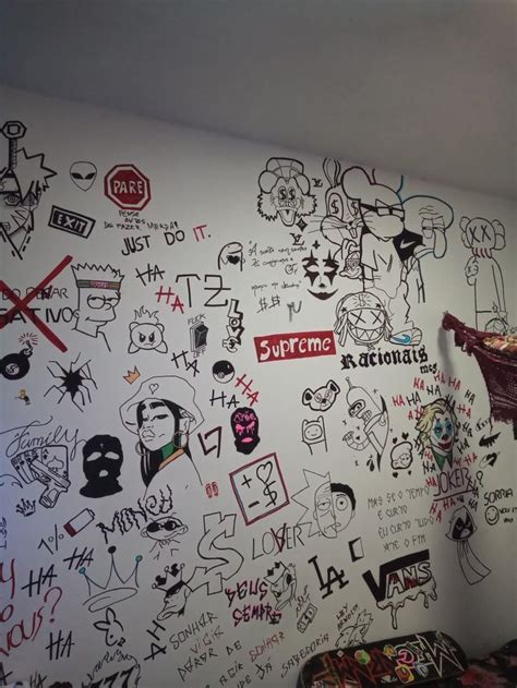 A Room With Graffiti Written On The Wall And Various Other Things Drawn