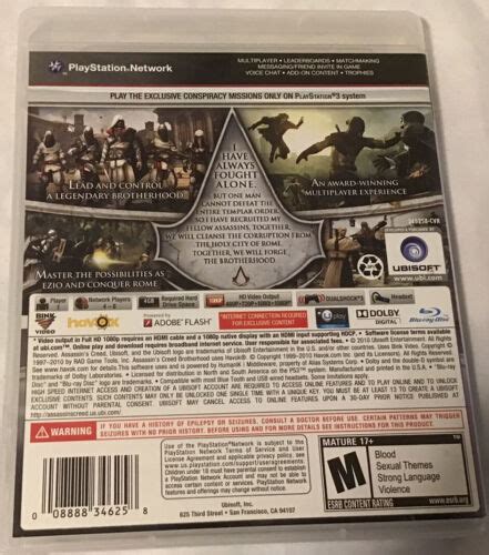 Ubisoft Assassins Creed Brotherhood Playstation 3 Ps3 Ebay