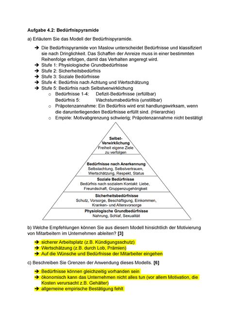 BWL II Fragenkatalog Kap 4 Afg Aufgabe 4 Bedürfnispyramide a