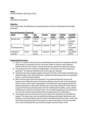 Lab Report 1 ORGO Summary Introductory Organic Chemistry Name