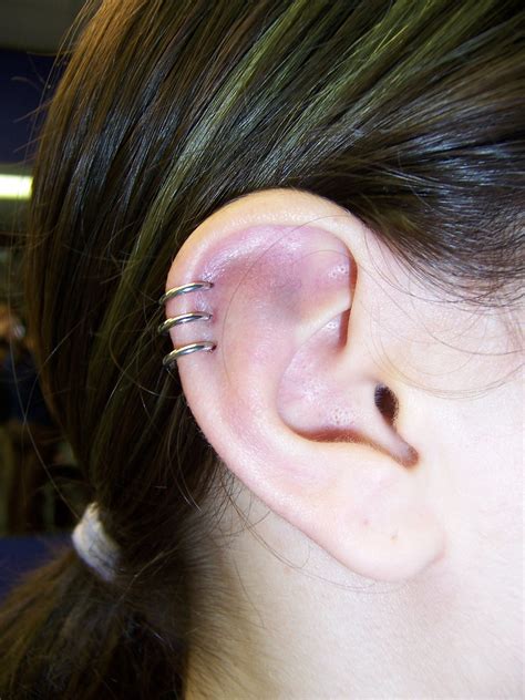 Triple Helix Earings Piercings Ear Piercings Helix Cool Ear Piercings