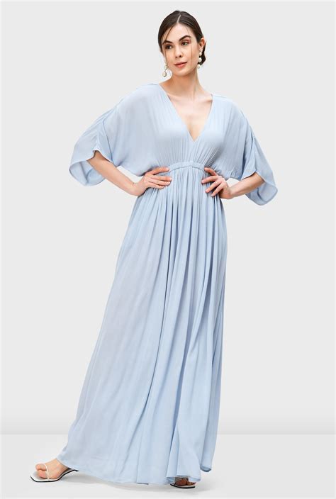 Shop Ruched Crinkle Gauze Empire Maxi Dress Eshakti