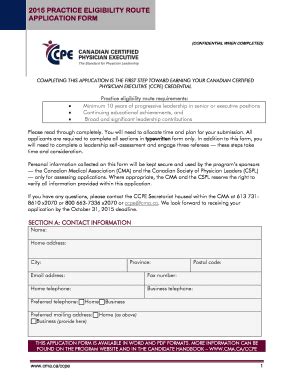 Fillable Online Cma Practice Eligibility Route Application Form