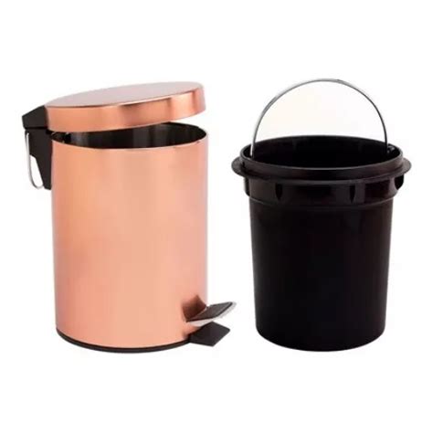 Lixeira Rose Gold L Banheiro Cozinha Cesto Lixo Inox Pedal Frete Gr Tis