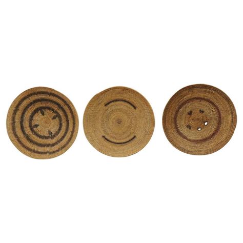 Vintage Woven Seagrass Ethnic Round African Flat Baskets At 1stdibs