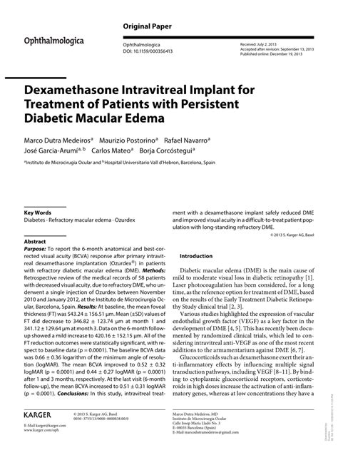 Pdf Dexamethasone Intravitreal Implant For Treatment Of Patients With Persistent Diabetic