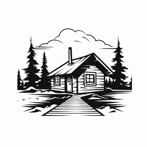 Premium Photo Simple Black And White Log Cabin Vector Art