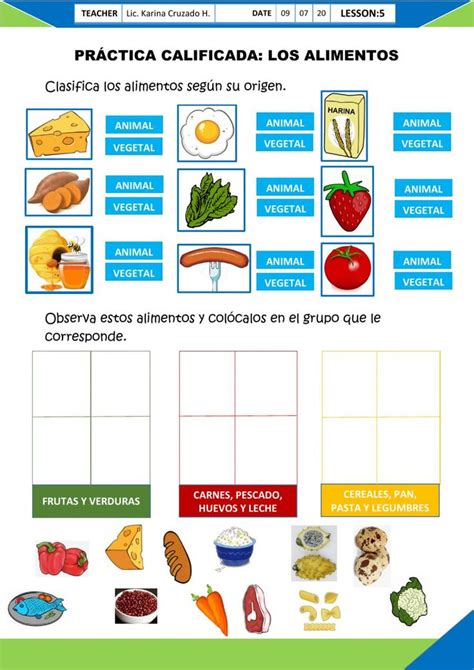 Ficha Interactiva De Los Alimentos Para Tercer Grado De Primaria