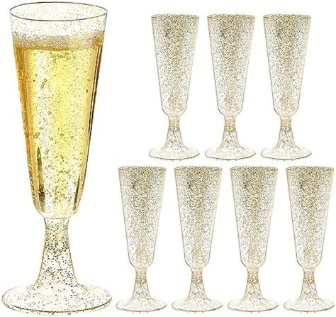 Sektflöten 50 Stück Sektgläser Plastik 150ml Gold glitter Champagner