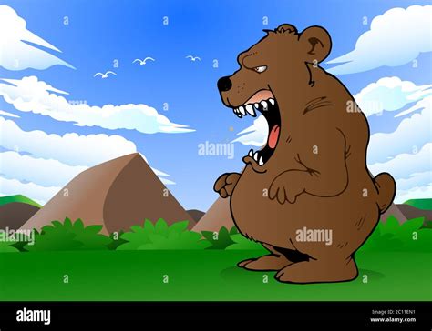 illustration of a scary bear roaring on nature background Stock Photo ...