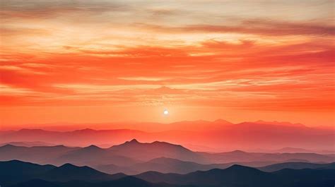Premium AI Image | A photo of a peachcolored sunset sky mountains in ...