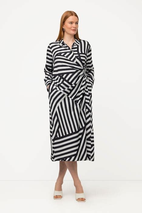 Mixed Stripe Long Sleeve Dress Black Ulla Popken