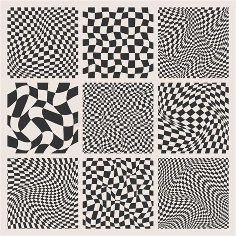 Trendy Checkered Pattern Black And White Distorted Tiled Grid Wavy